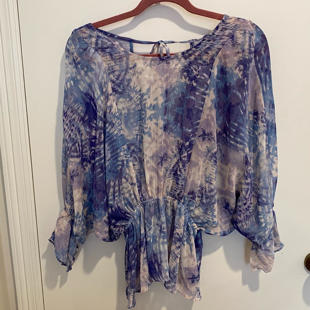 Vici Sheer Printed Chiffon Peplum Top Small